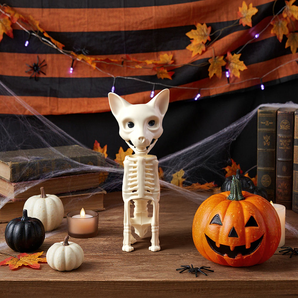 Spooky Cat Skeleton Figurine Bone Statue for Halloween Decor