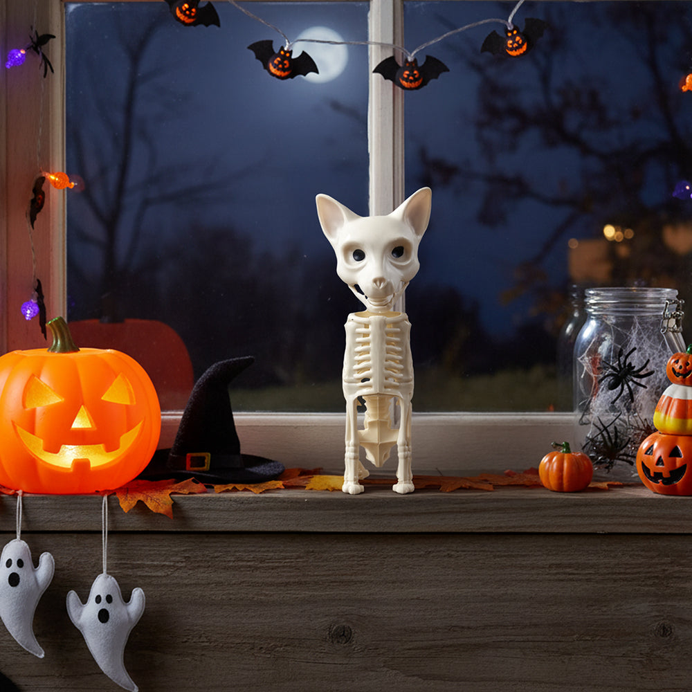 Spooky Cat Skeleton Figurine Bone Statue for Halloween Decor