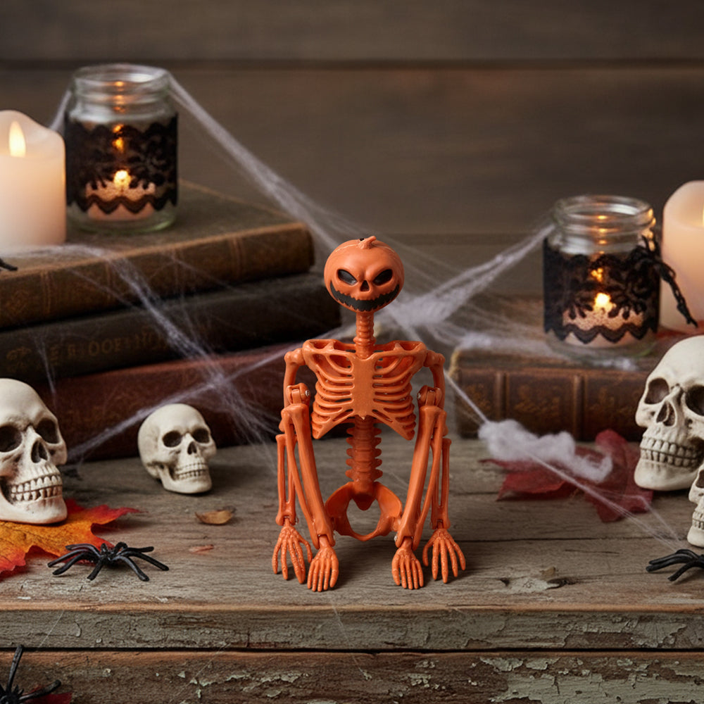 Posable Halloween Pumpkin Skeleton Decoration