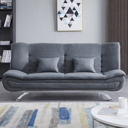 190cm Wide Grey 3 Seater Sofa Linen Convertible Sofa Bed with 2 Pillows
