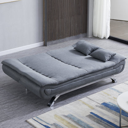 190cm Wide Grey 3 Seater Sofa Linen Convertible Sofa Bed with 2 Pillows