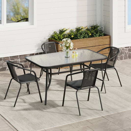 2/4Pcs Black/Brown Chairs and Rectangular Outdoor Dining Table