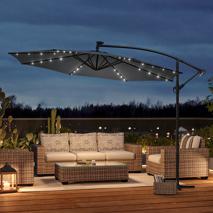 Grey Outdoor Cantilever Parasol Umbrella with LED Lights