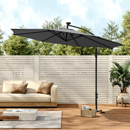 Grey Outdoor Cantilever Parasol Umbrella with LED Lights