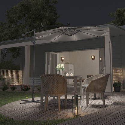Grey Outdoor Cantilever Parasol Umbrella with LED Lights