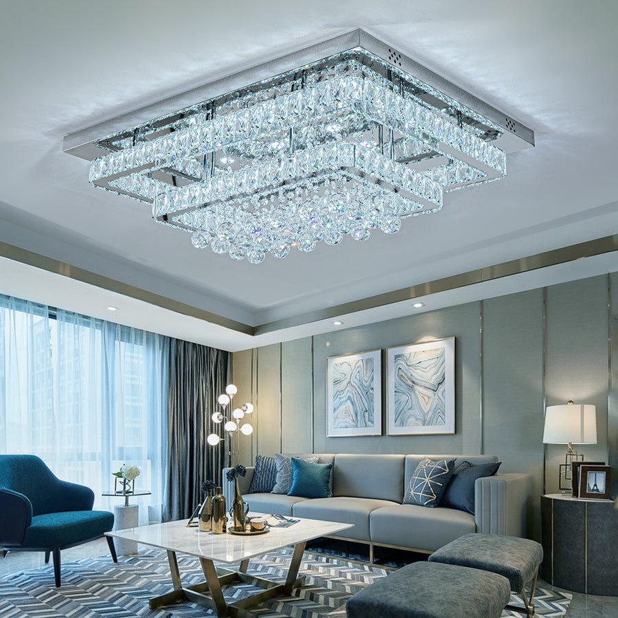 80cm Wide Double Tier Crystal LED Ceiling Light 100W