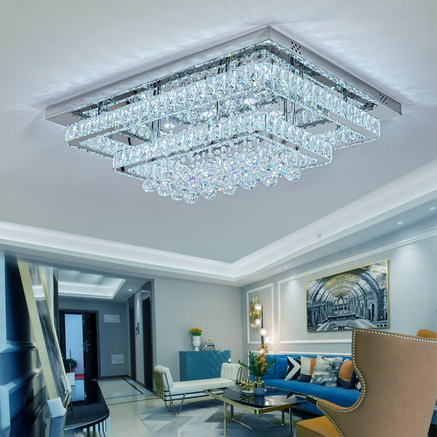 80cm Wide Double-Tier Crystal LED Ceiling Light 100W