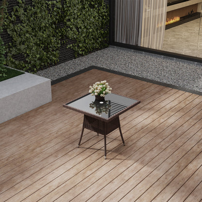 Garden Tempered Glass Square Dining Table with Parasol Hole