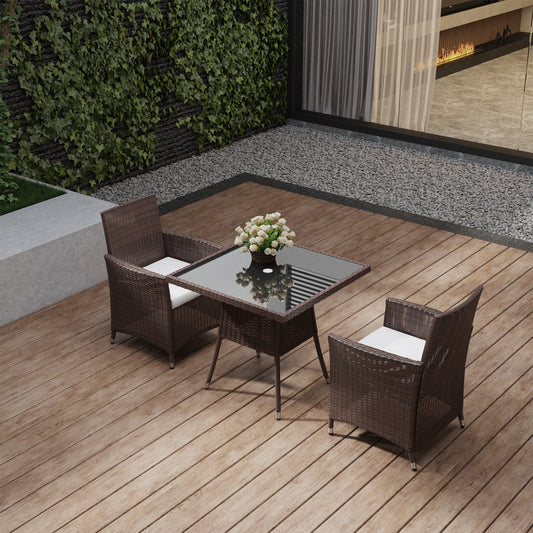 Garden Tempered Glass Square Dining Table with Parasol Hole