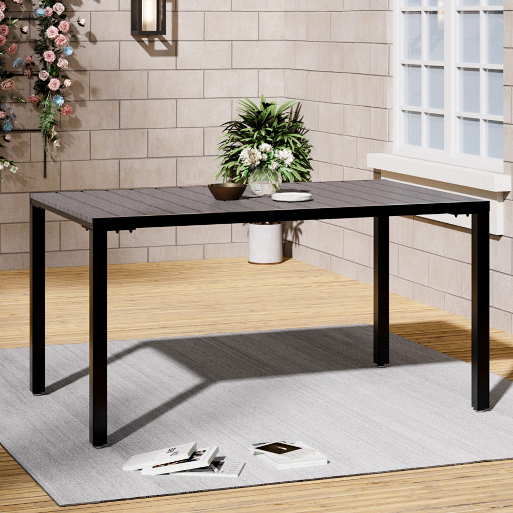 90CM Depth Grey Outdoor Dining Table with Parasol Hole