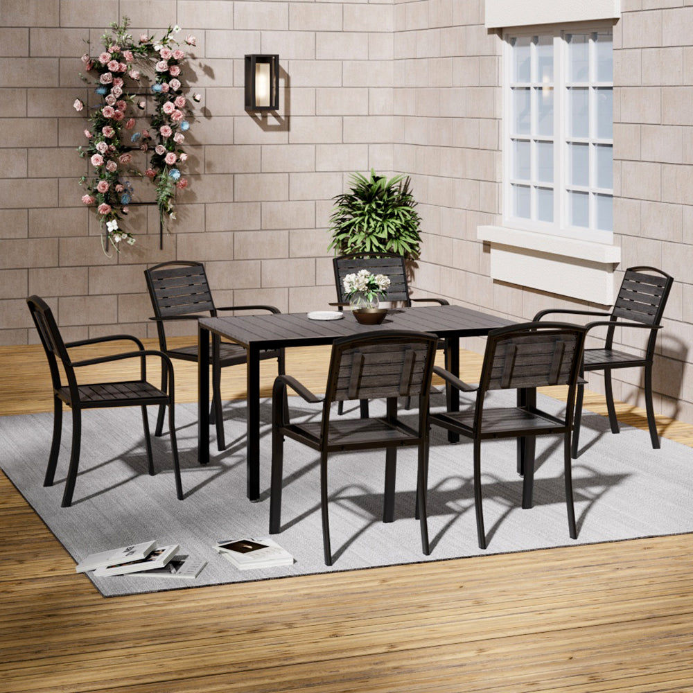 90CM Depth Grey Outdoor Dining Table with Parasol Hole