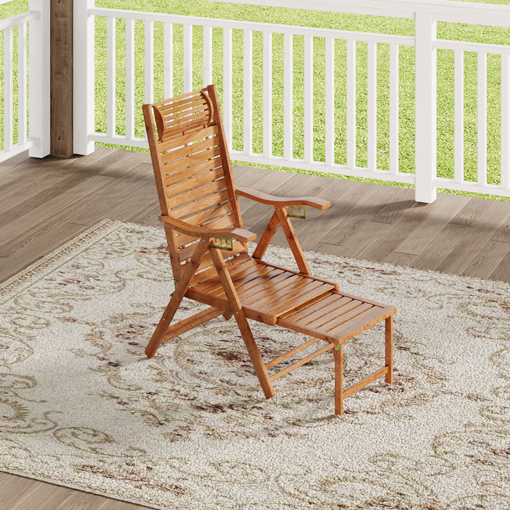 Bamboo Foldable Recliner Lounge Chair with Retractable Footrest