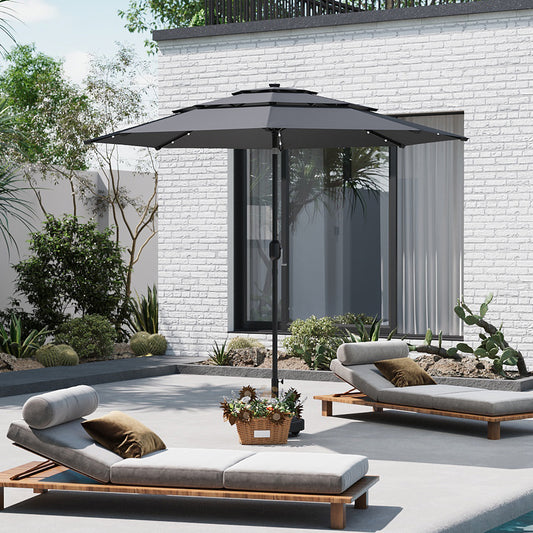 Outdoor 3-Tier Umbrella with Solar Lights without Base