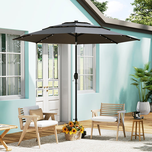 Outdoor 3-Tier Umbrella with Solar Lights without Base
