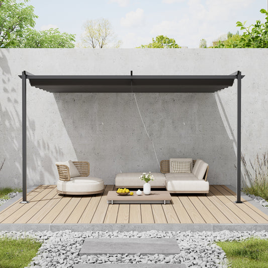 10 x 10FT Outdoor Lean To Retractable Pergola with Canopy