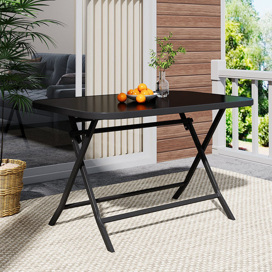 Metal Frame Table with Tempered Glass Top