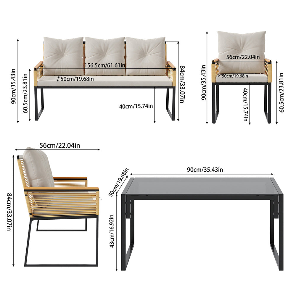 Indoor/Outdoor Rattan Sofa Coffee Table Furniture Set for
