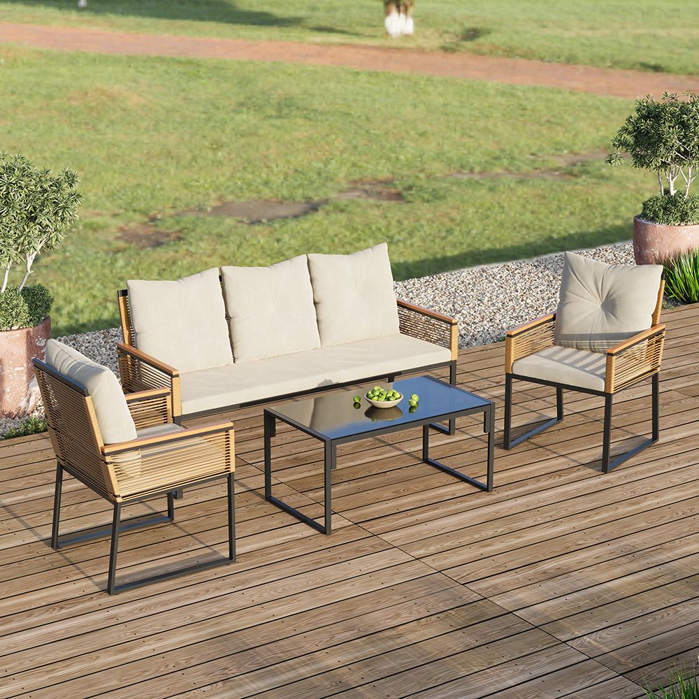 Indoor/Outdoor Rattan Sofa Coffee Table Furniture Set for