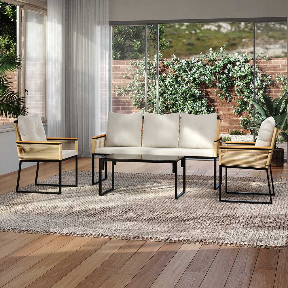 Indoor/Outdoor Rattan Sofa Coffee Table Furniture Set for