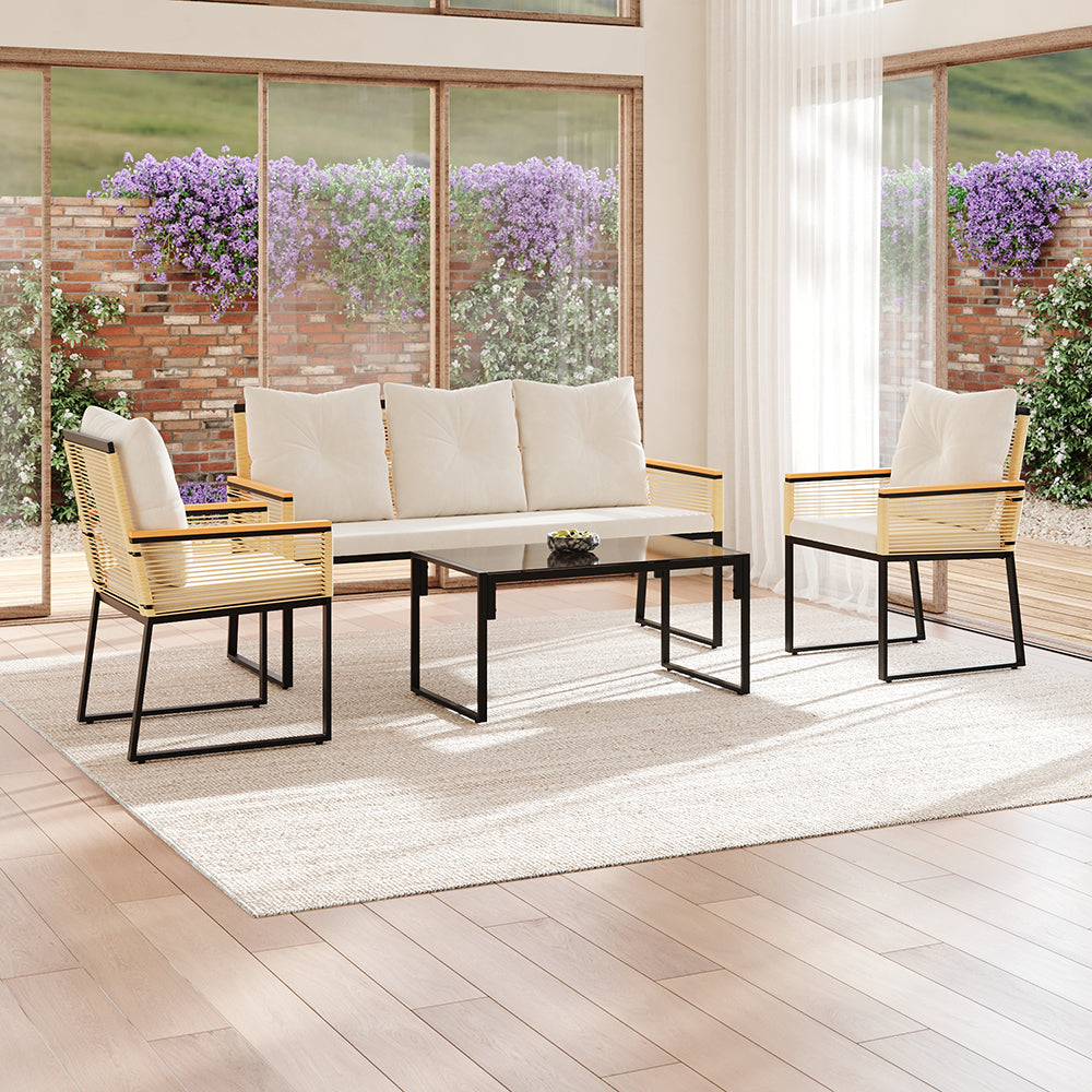 Indoor/Outdoor Rattan Sofa Coffee Table Furniture Set for
