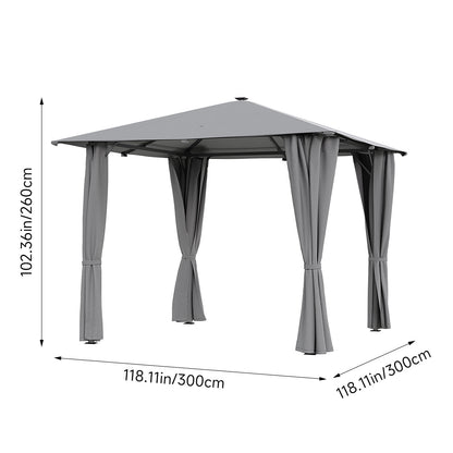 Solar LED Metal Patio Gazebo with Curtains