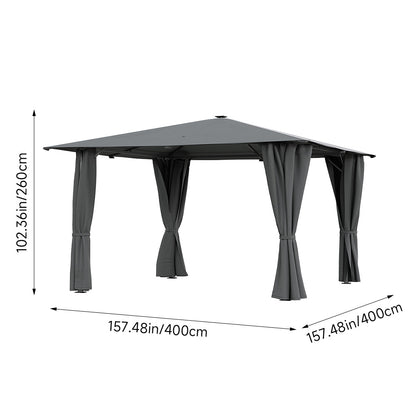 Solar LED Metal Patio Gazebo with Curtains