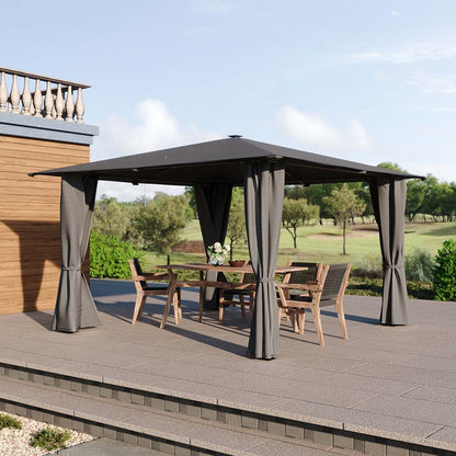 Solar LED Metal Patio Gazebo with Curtains