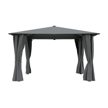 Solar LED Metal Patio Gazebo with Curtains