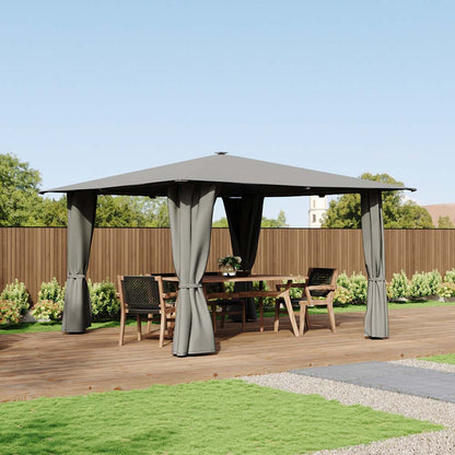 Solar LED Metal Patio Gazebo with Curtains
