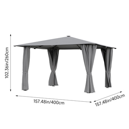 Solar LED Metal Patio Gazebo with Curtains