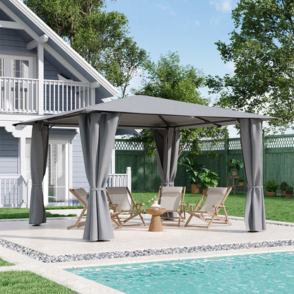 Solar LED Metal Patio Gazebo with Curtains