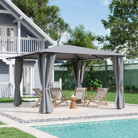 Solar LED Metal Patio Gazebo with Curtains