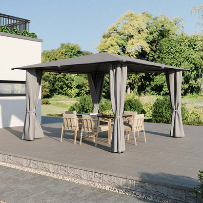 Solar LED Metal Patio Gazebo with Curtains