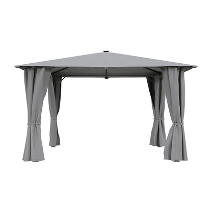 Solar LED Metal Patio Gazebo with Curtains