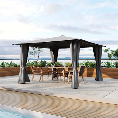 Solar LED Metal Patio Gazebo with Curtains