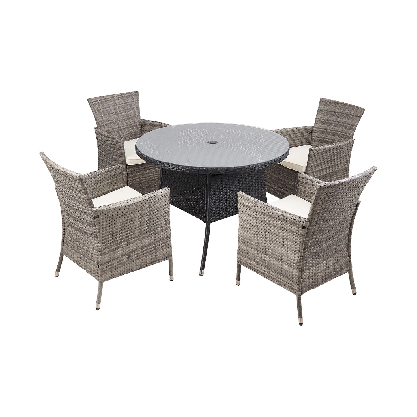Garden Rattan Tempered Glass Top Round Table with Parasol Hole