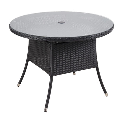 Garden Rattan Tempered Glass Top Round Table with Parasol Hole