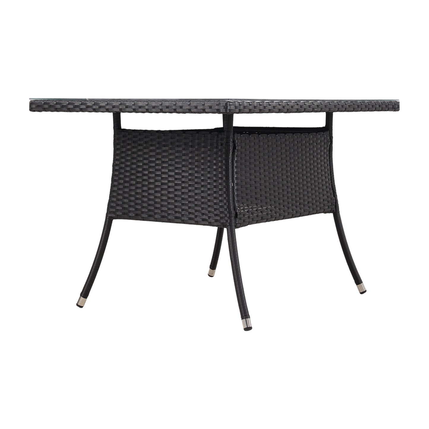 Garden Rattan Tempered Glass Top Rectangular Table with Parasol Hole