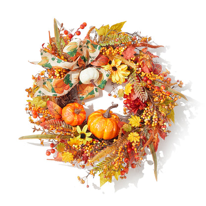 Halloween Artificial Pumpkin Maple Leaves Wreath