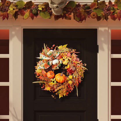 Halloween Artificial Pumpkin Maple Leaves Wreath