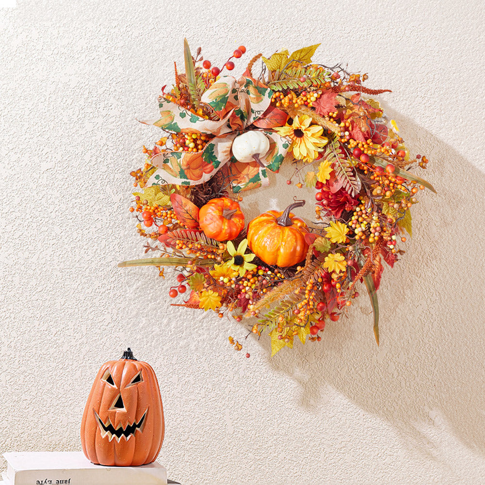 Halloween Artificial Pumpkin Maple Leaves Wreath