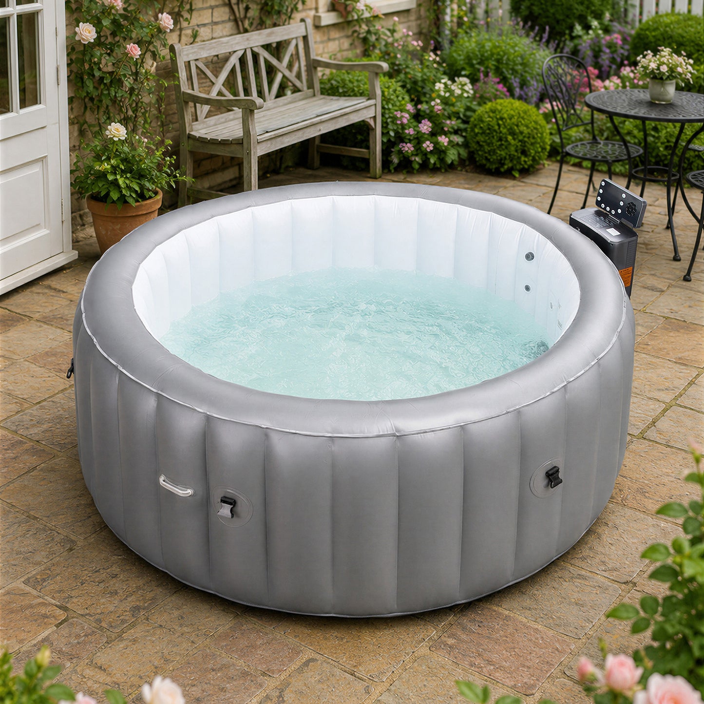 180cm x 71cm Grey Inflatable Hot Tub with Bubble Massage