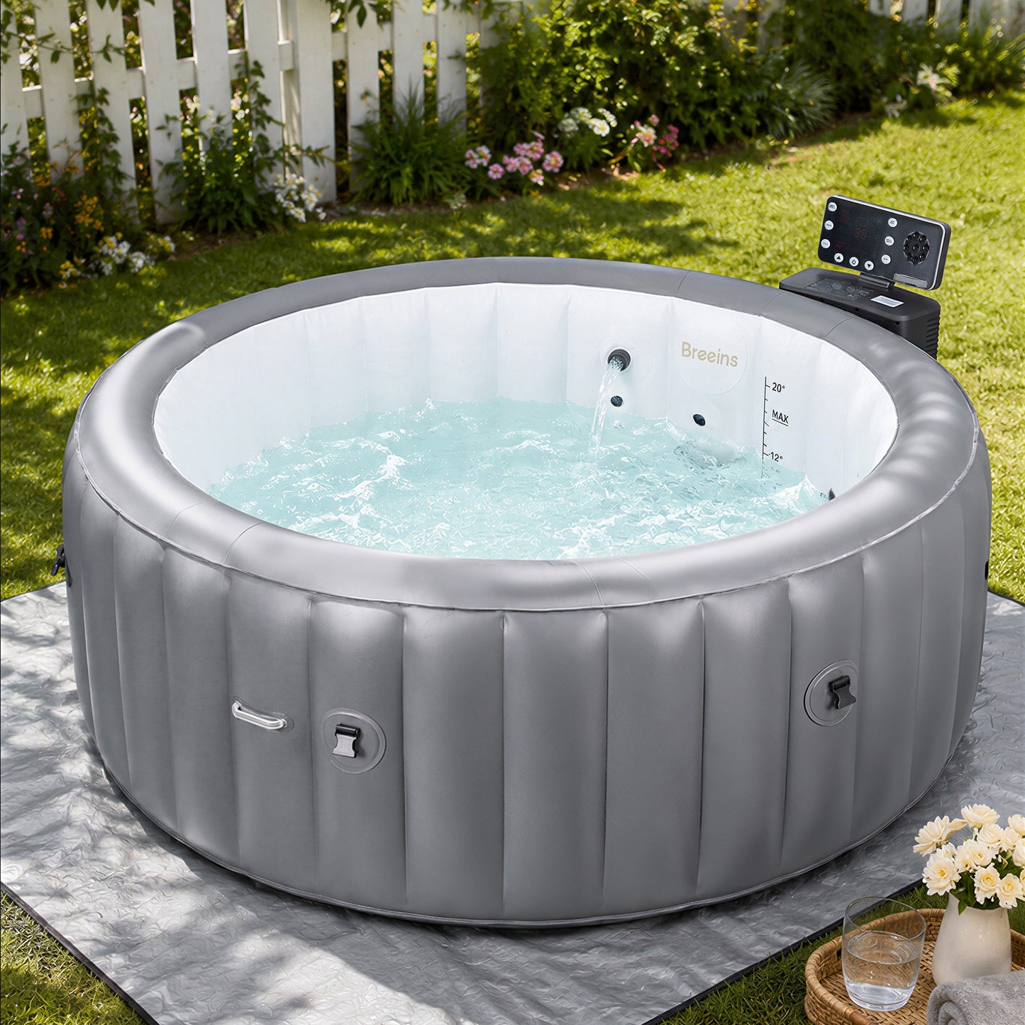 180cm x 71cm Grey Inflatable Hot Tub with Bubble Massage
