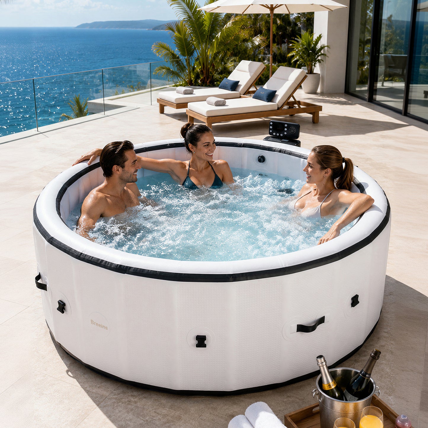 206cm x 71cm White Inflatable Hot Tub with Bubble Massage