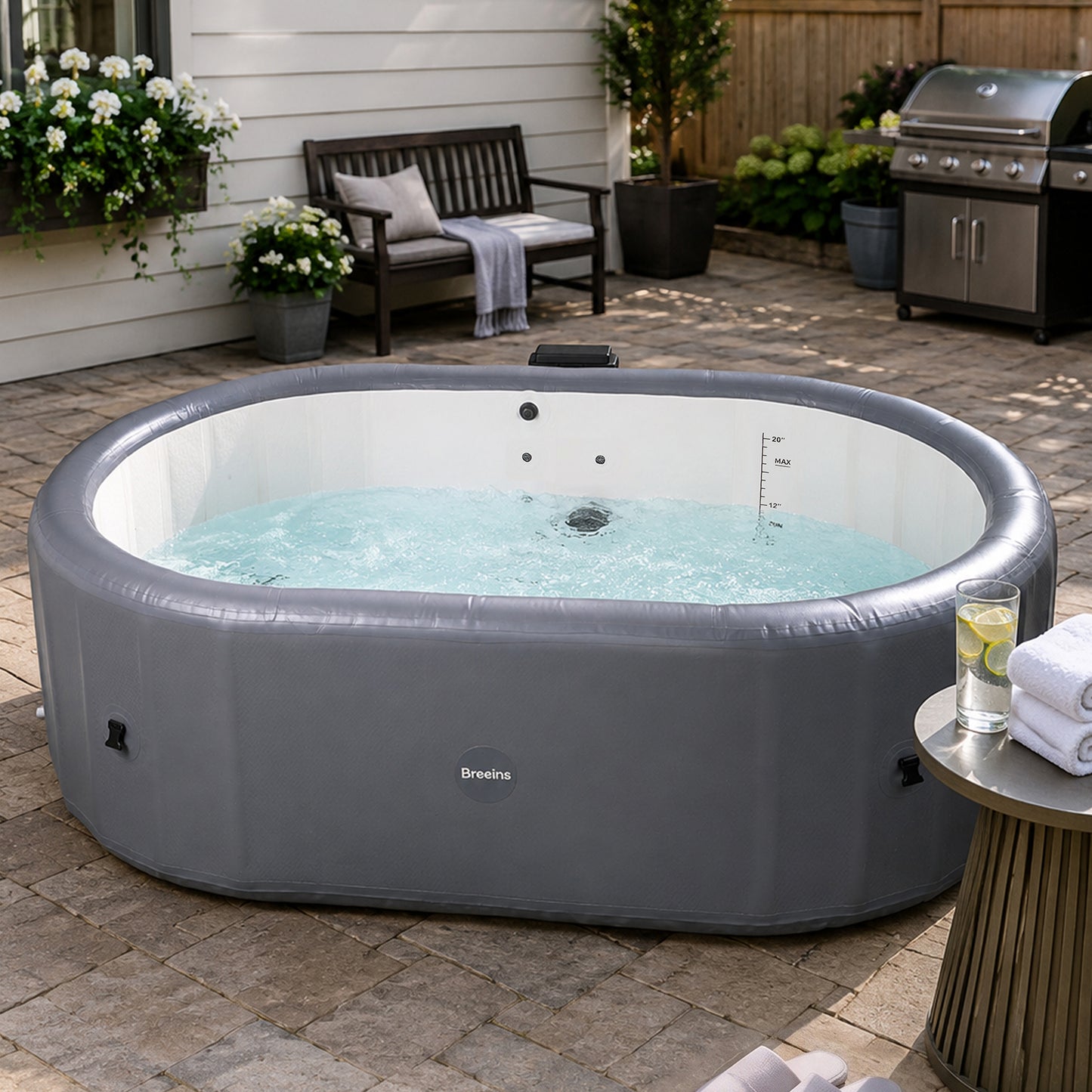 255cm x 71cm Grey Inflatable Hot Tub with Bubble Massage