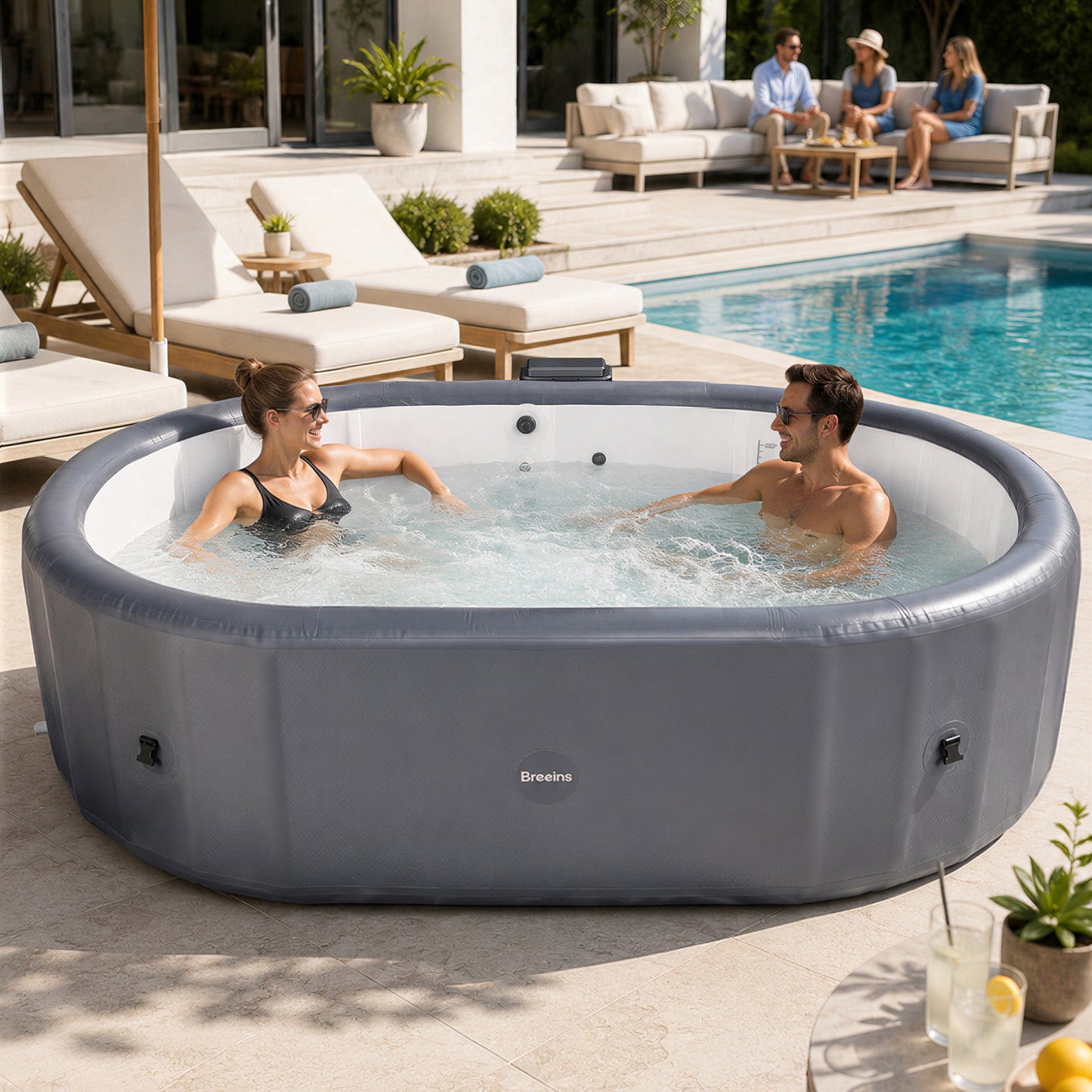 255cm x 71cm Grey Inflatable Hot Tub with Bubble Massage