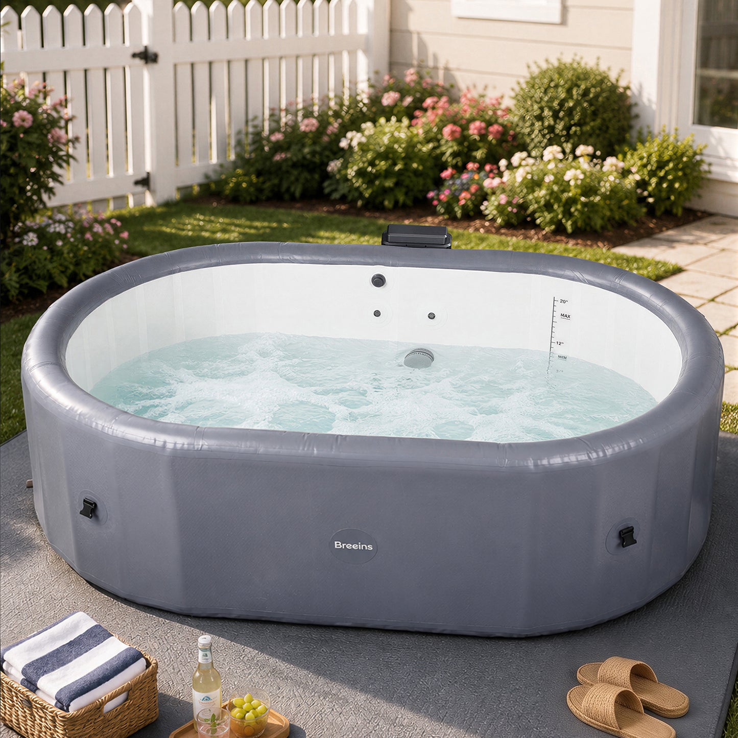 255cm x 71cm Grey Inflatable Hot Tub with Bubble Massage