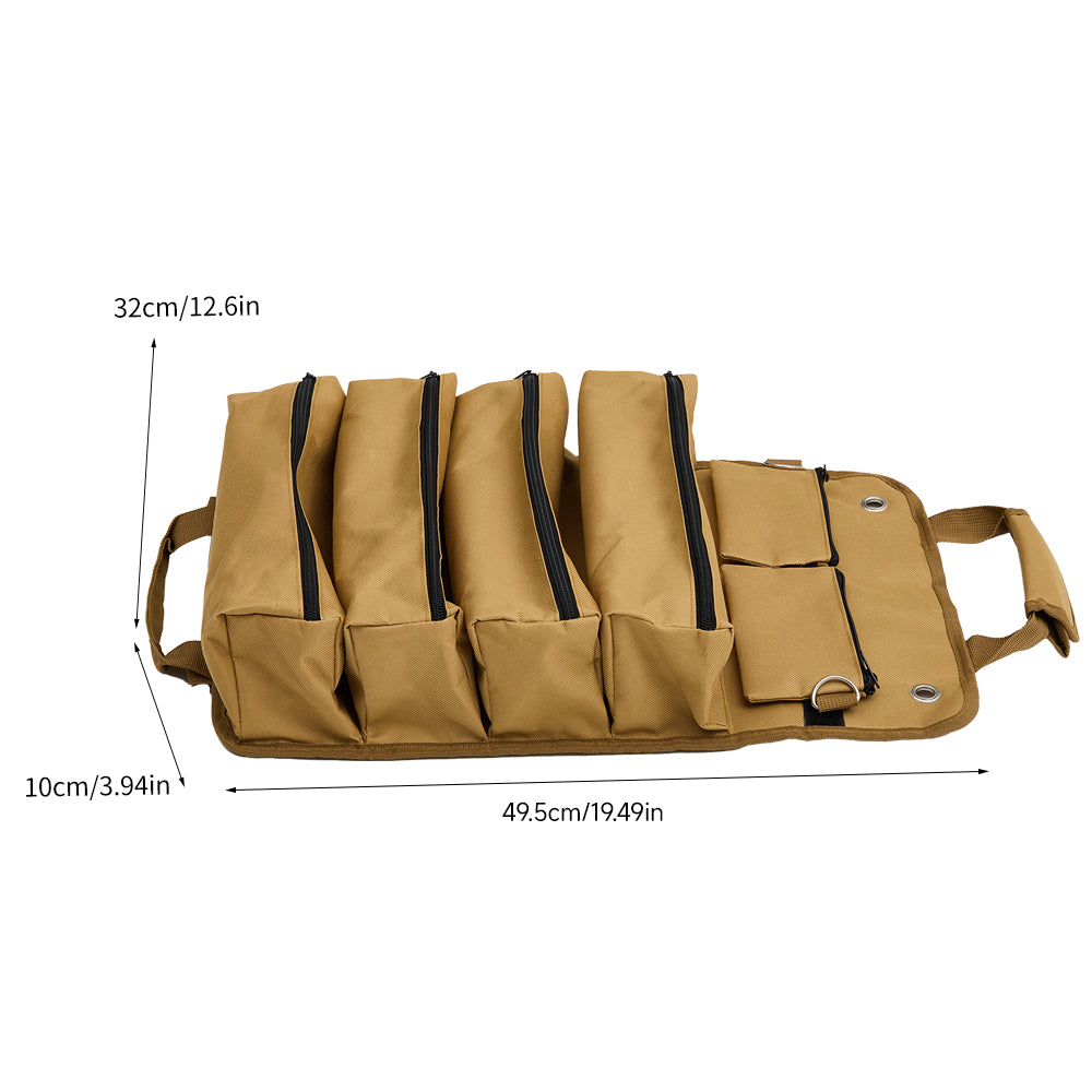 Roll Up Tool Storage Bag with 2 Detachable Tool Pockets