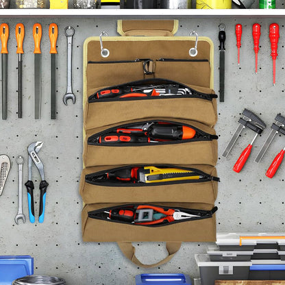 Roll Up Tool Storage Bag with 2 Detachable Tool Pockets