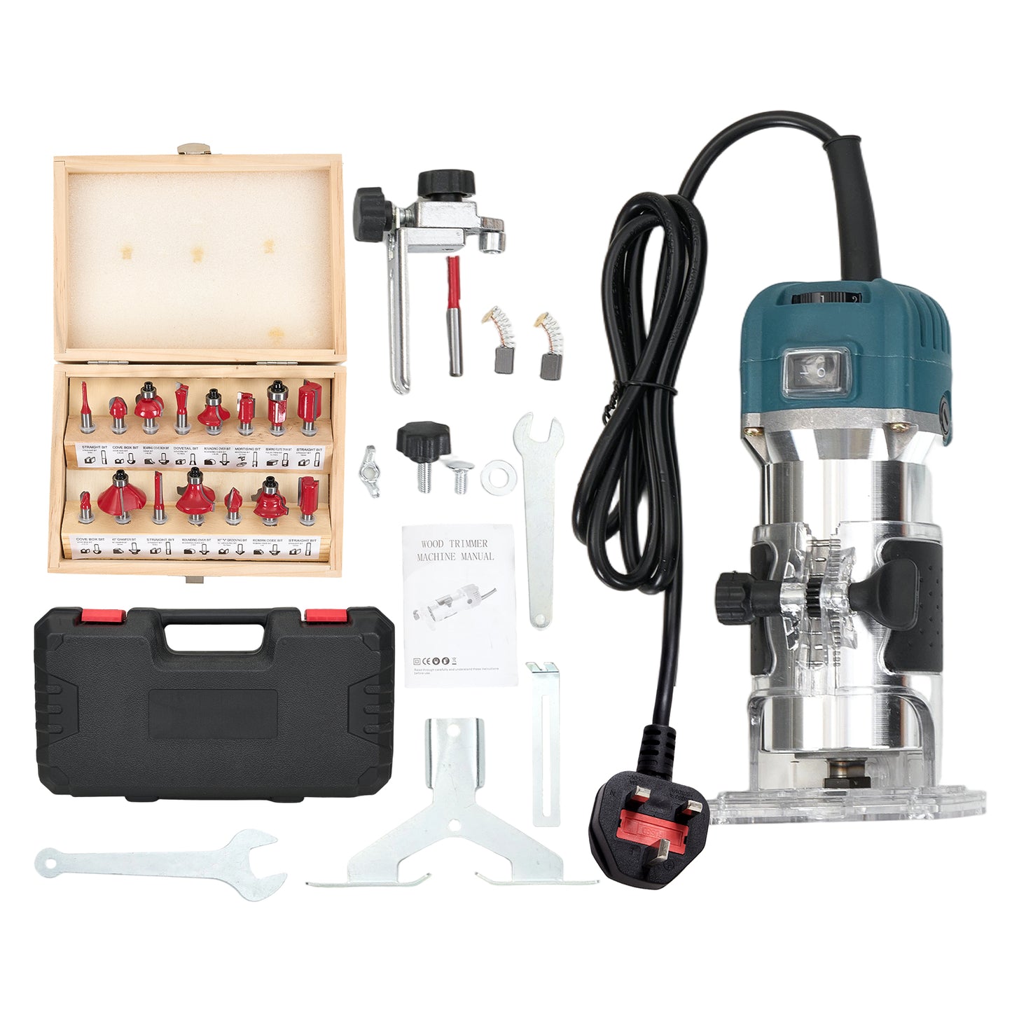 800W 6-Speed Electric Wood Router with Router Bits Set